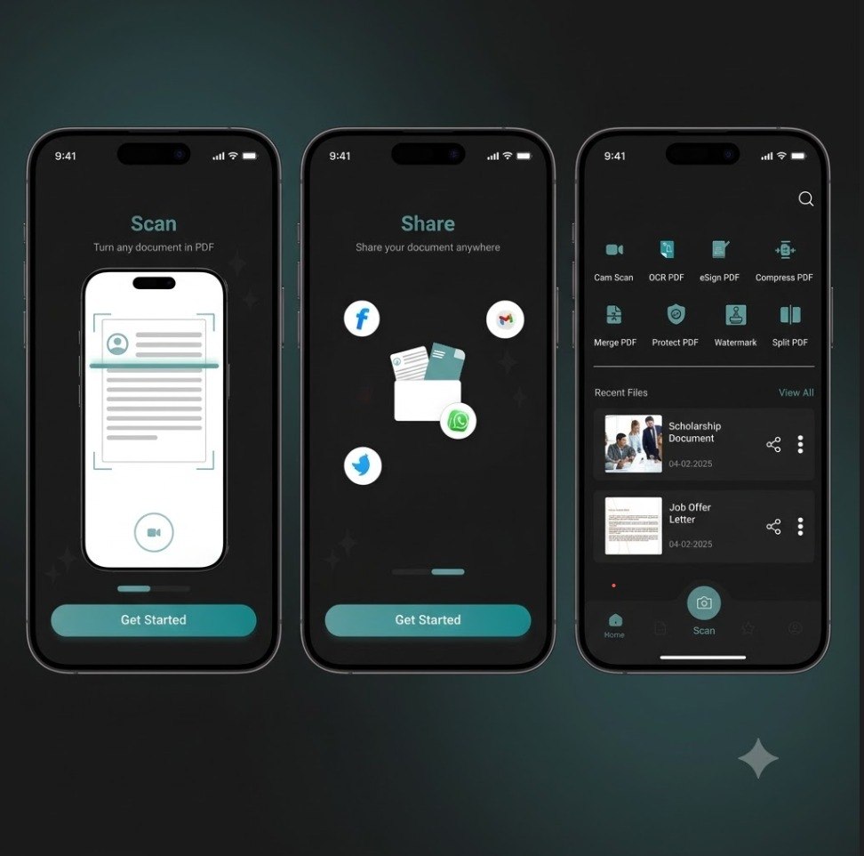 DocScan Mobile App scan and share screens