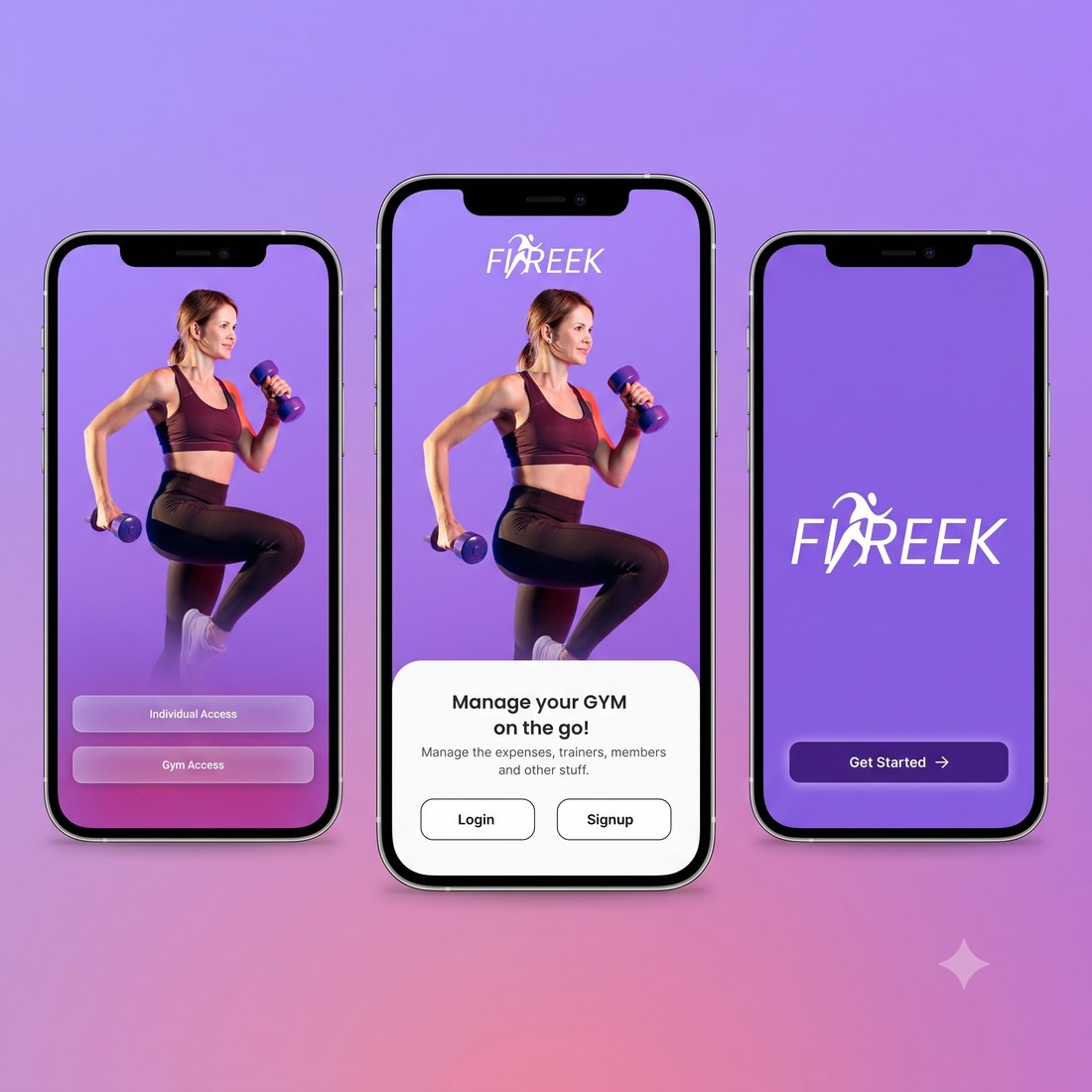 Fitreek AI Health App onboarding screens on mobile